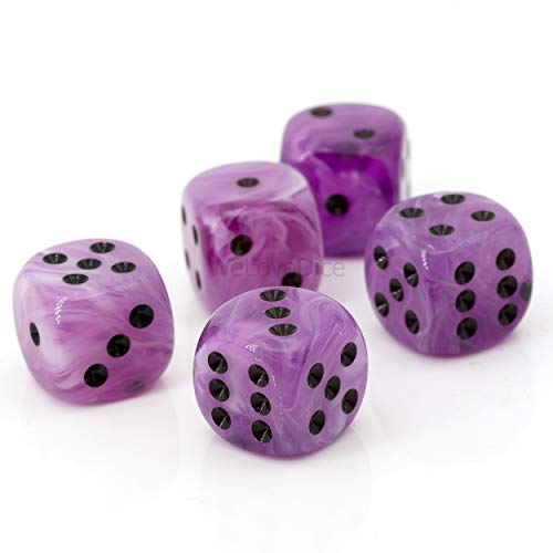 XL W6 Würfel (20mm) in stiefmütterchen lila/Schwarze Punkte - Made in Germany - WeLoveDice - 5 Stück von WeLoveDice