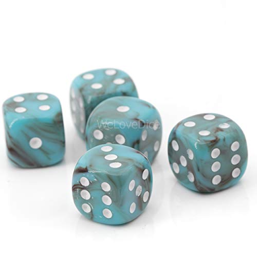 XL W6 Würfel (20mm) in türkis/weiße Punkte - Made in Germany - WeLoveDice - 5 Stück von WeLoveDice