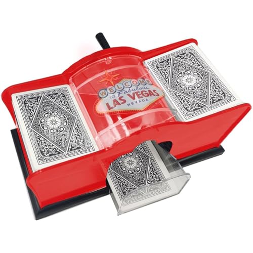 Weairotp Manueller Kartenmischer mit Handkurbel, Kartenmischmaschine für 2 Kartendecks, Leichtgewichtiger Pokerkartenmischer und Dealer-Automat, Kartenspielgerät für Partys(Red) von Weairotp