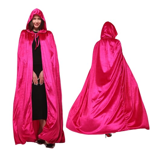 Maxi-Umhang mit Kapuze, Samt-Umhang, schwarzer Umhang mit Kapuze, für Damen und Herren, Zauberer-Kostüm, Vampirumhang, mit Kapuze, für Damen, Rosenrot Maxi-Umhang mit Kapuze, Samt-Umhang, schwarzer Umhang mit Kapuze, für Damen und Herren, Zauberer-Kostüm, Vampirumhang, mit Kapuze, für Damen, Rosenrot von Webeasy