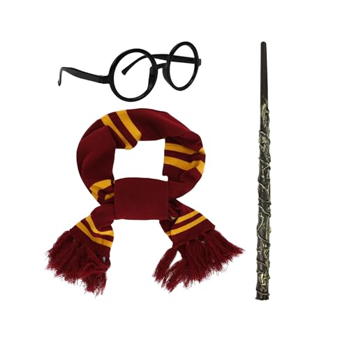 Webeasy Wizard Gestreifter Schal Strick, Zaubererbrille mit rundem Rahmen, keine Gläser, Zauberstab für Halloween-Party, Erwachsenen-Set, Adult Webeasy Wizard Gestreifter Schal Strick, Zaubererbrille mit rundem Rahmen, keine Gläser, Zauberstab für Halloween-Party, Erwachsenen-Set, Adult von Webeasy