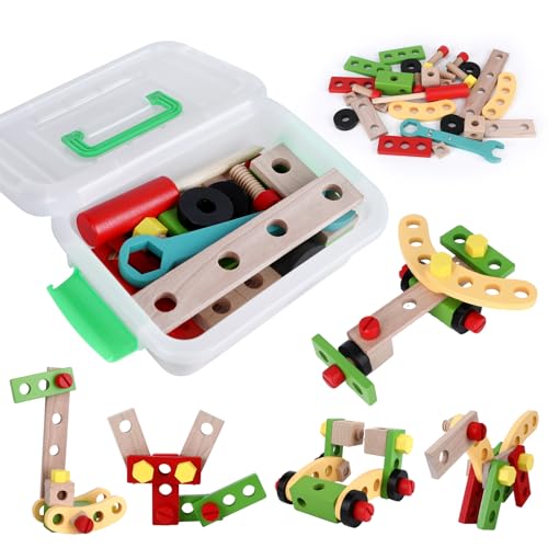 Werkzeugkoffer Kinder - Werkzeugkasten Kinderwerkzeug Montessori Spielzeug ab 2 3 Jahre, Holzwerkzeug, DIY Autos Spielzeuge kinderspielzeug ab 3 4 5 6 Jahre Jungen Mädchen von Wechoide