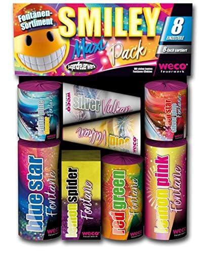 Weco Smiley Maxi Pack 8-teiliges Fontänen-Sortiment Jugendfeuerwerk der neuen Generation, Kinder ab 12 Jahren Weco Smiley Maxi Pack 8-teiliges Fontänen-Sortiment Jugendfeuerwerk der neuen Generation, Kinder ab 12 Jahren von WECO