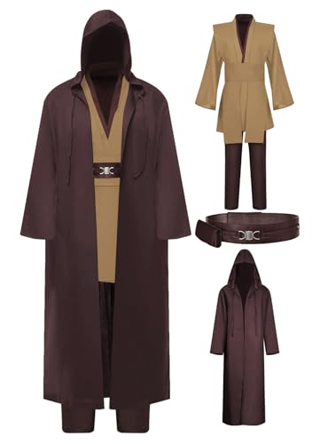 Wecos Tunika, Kapuzenmantel, Ritter-Kostüm, Outfits, Halloween, Cosplay, Kostüm für Herren, drei Versionen, Braunes Komplettset, 4XL Wecos Tunika, Kapuzenmantel, Ritter-Kostüm, Outfits, Halloween, Cosplay, Kostüm für Herren, drei Versionen, Braunes Komplettset, 4XL von Wecos
