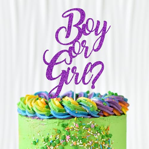 WedDecor Baby Shower Cake Topper, Double Sided Glitter Baby Shower Cake Decorations Gender Reveal Boy or Girl Cursive Style Cake Picks for Celebrating Baby Shower Party Celebration, Purple von WedDecor