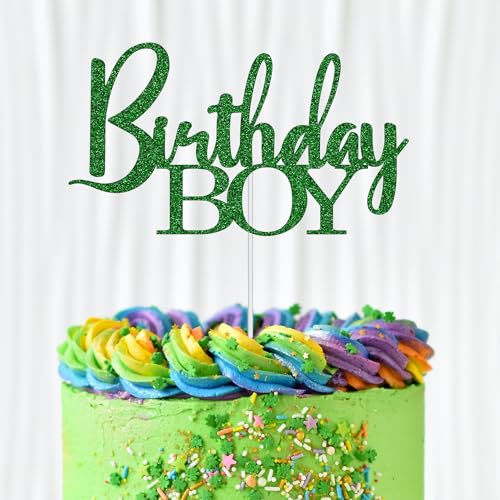 WedDecor Birthday Boy Cake Topper, Glitter Cupcake Toppers Cake Picks Party Supplies For Boys Sons Theme Birthday Party Celebration Desserts Cake Decoration, Green von WedDecor