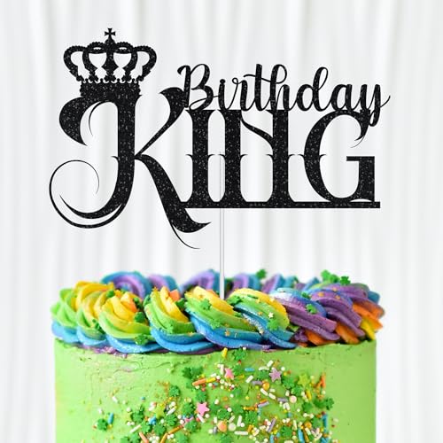 WedDecor Birthday King Cake Topper, Glitter Cupcake Toppers Cake Picks Party Supplies For Men Dads Theme Birthday Party Celebration Desserts Cake Decoration, Black von WedDecor
