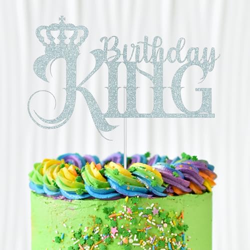 WedDecor Birthday King Cake Topper, Glitter Cupcake Toppers Cake Picks Party Supplies For Men Dads Theme Birthday Party Celebration Desserts Cake Decoration, Galvanisiertes Silber von WedDecor