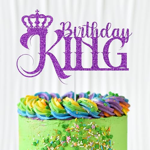 WedDecor Birthday King Cake Topper, Glitter Cupcake Toppers Cake Picks Party Supplies For Men Dads Theme Birthday Party Celebration Desserts Cake Decoration, Purple von WedDecor