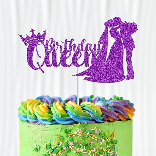WedDecor Birthday Queen Cake Topper, Glitter Cupcake Toppers Cake Picks Party Supplies For Girls Moms Daughters Women Theme Birthday Party Celebration Desserts Cake Decoration, Purple von WedDecor