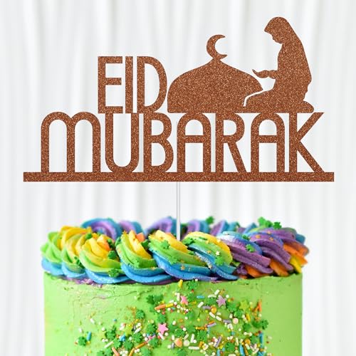 WedDecor Eid Mubarak Glitzer-Kuchenaufsatz, Festival-Kuchenaufsätze, für islamische Gebete, Ramadan-Kareem-Kuchen-Iftar-Dekorationen, Eid-Cupcake-Topper, islamisches Partyzubehör, Braun von WedDecor