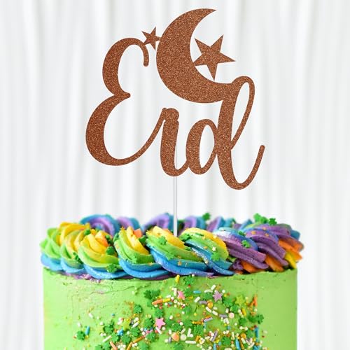 WedDecor Eid Mubarak Glitzer-Kuchenaufsatz, Festival-Kuchenspieße von EID Mond und Stern, Ramadan-Kareem-Kuchen-Iftar-Dekorationen, Eid-Cupcake-Topper, islamisches Partyzubehör, Braun von WedDecor