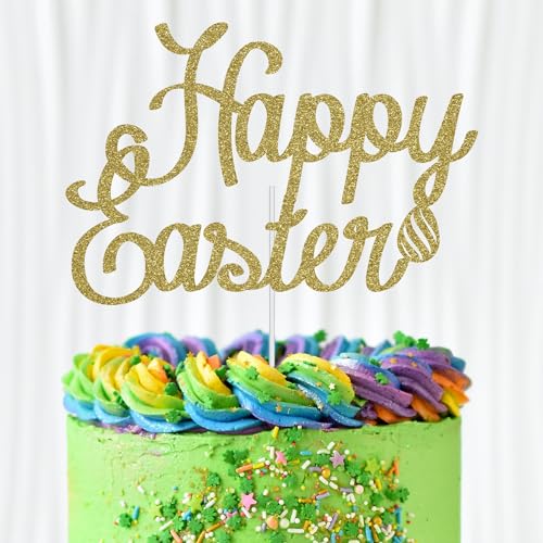 WedDecor Happy Easter Tortenaufsatz mit Glitzer, hellgoldener Glitzer, Osterei, Cupcake-Picks, Happy Spring Ostern Themed Cake Pick für Kindergeburtstag, Babyparty, Partyzubehör, Dekoration von WedDecor