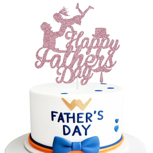 WedDecor Tortenaufsatz "Happy Fathers Day", glitzernd, Motiv: Vater und Tochter, Cupcake-Dekoration für Vatertag, Superhelden-Themenparty, Babyrosa von WedDecor
