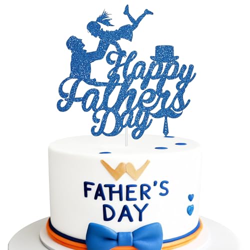 WedDecor Tortenaufsatz "Happy Fathers Day", glitzernd, Motiv: Vater und Tochter, Cupcake-Dekoration für Vatertagsfeier, "Best Dad Ever", Partyzubehör, Blau von WedDecor
