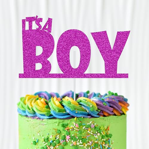 WedDecor Tortenaufsatz für Babypartys, doppelseitig, glitzernd, für Babypartys, Kuchendekorationen, Gender Reveal It's a Boy, auffälliger Stil, Kuchenspieße für Babypartys, Partys, Feier, Hot Pink von WedDecor