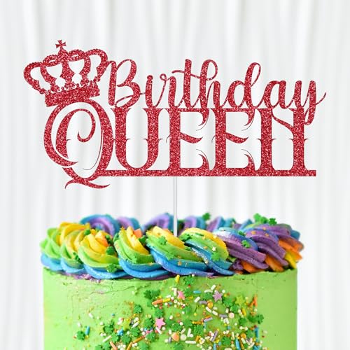 WedDecor Tortenaufsatz mit Aufschrift "Birthday Queen", glitzernde Cupcake-Aufsätze, Partyzubehör für Mädchen, Töchter, Mütter, Frauen, Themen-Geburtstagsparty, Feier, Desserts, Kuchendekoration, Rot von WedDecor