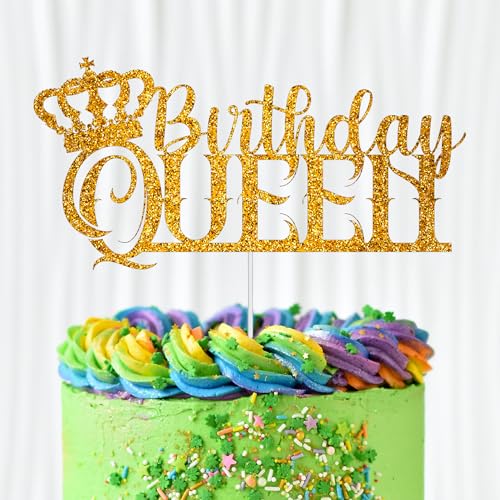 WedDecor Tortenaufsatz mit Aufschrift "Birthday Queen", glitzernde Cupcake-Aufsätze, Partyzubehör für Mädchen, Töchter, Mütter, Frauen, Themen-Geburtstagsparty, Feier, Desserts, Kuchendekoration, Gold von WedDecor