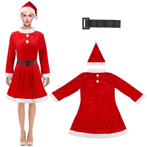 WedDecor Weihnachts-Kostüm, Weihnachtsmannmütze und Weste, Set mit weißem Rand, Urlaubs-Outfit für Festtage, Einkaufszentrum, Büroparty, oder Heiligabend Kostüm von WedDecor