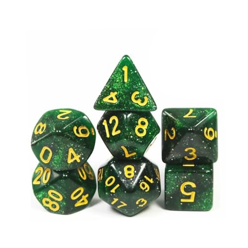 7 Stück DND Dice Polyedrisches Würfel Set - 7 Stück für Dungeon und Dragons MTG RPG D&D D20, D12, D10, D8, D6, D4 (Rote Gravurmuster) (grün) von WeddHuis