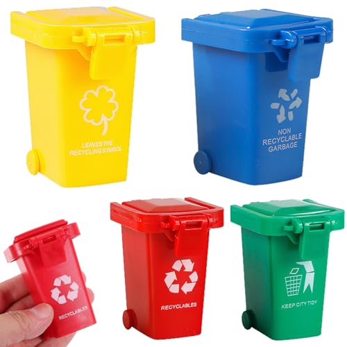 Weddflower 4PCS/Set MINI MUGBAGE CAN Hellfarbene Müllsortierspiel Spielzeugmüll Dosen Interakive Lernspielzeug Mülleimer Sicherheits -Mini -Recyclingbehälter von Weddflower