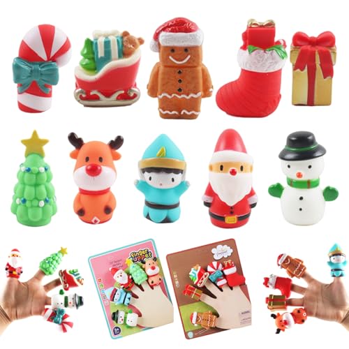 10 Weihnachts-Fingerpuppen, Cartoon-Weihnachtspuppen mit Weihnachtsmann, Elch, Schneemann, Weihnachtsbaum und mehr, als Geschenktütenfüller, Partygeschenke für Kinder 10 Weihnachts-Fingerpuppen, Cartoon-Weihnachtspuppen mit Weihnachtsmann, Elch, Schneemann, Weihnachtsbaum und mehr, als Geschenktütenfüller, Partygeschenke für Kinder von Wedhapy