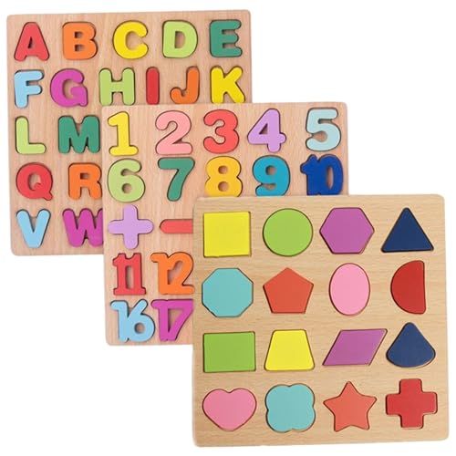 3pcs hölzerne Rätsel, Form Alphabet & Zahlenrätsel, Bildungslernaktivitäten im Bildungsschule Spielzeug für 1 2 3 4 5 Jahre alte Jungen Mädchen von Wedhapy