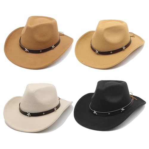 4pcs Cowboyhut Männer Bulk Cowboy Hut Western Cowboy Hut Cowgirl Hut 4 Farben Klassisches Breitkick Cowgirl Hats Gürtelschnalle Western Hüte für Cowboys und Cowgirls von Wedhapy