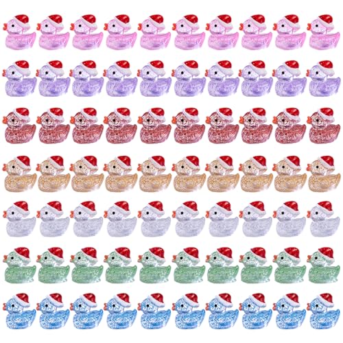 70pcs leuchten in den dunklen Enten mit Weihnachtshut, farbenfrohe dekorative leuchtende Mini -Harz -Enten für Micro Landscape Fairy Garden Aquarium Dollhouse von Wedhapy