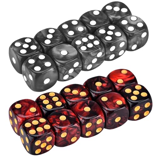 Wedhapy D6 DICE 20pcs 16mm Perle Muster 6-Seiten-Würfel-Set-Acryl-Runde Eck Würfelspiele mit 1-6 lustigen Spielen für Partyversorgungen schwarz und rot von Wedhapy