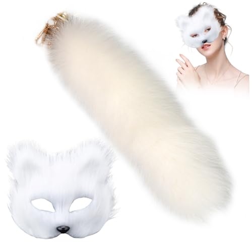 Fuchsmaske Und Schwanz Fuchsmaske Und Schwanz Realistisches Pelziges Kostüm Dekoratives Therian Material Personalisierte Weiße Therian Maske Und Schwanz Für Cosplay Halloween Maskerade von Wedhapy