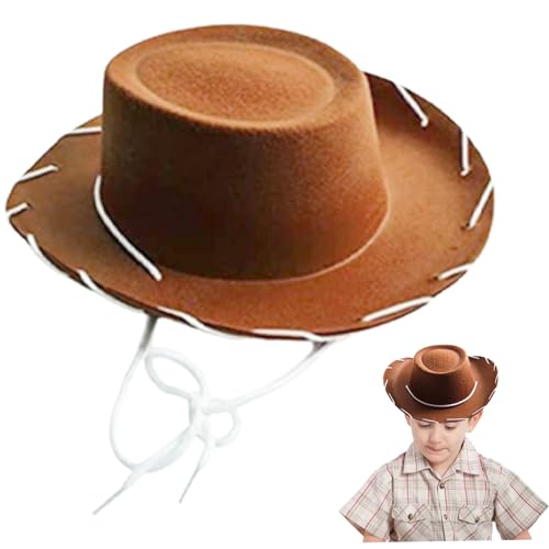 Kids Cowboyhut breiter Krempe Nicht gewebter Stoff Western Cowboy Hut mit Schnur Solid Farb Cowboy Hut für Dress Up Cowboy Party Halloween, Brown Kids Cowboyhut breiter Krempe Nicht gewebter Stoff Western Cowboy Hut mit Schnur Solid Farb Cowboy Hut für Dress Up Cowboy Party Halloween, Brown von Wedhapy