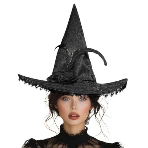 Lace Witch Hut für Frauen faltbare Zaubererhut mit Blumendekoration Lace Witch Hut für Frauen faltbare Zaubererhut mit Blumendekoration von Wedhapy