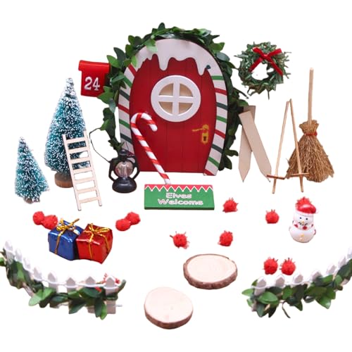 Puppenhaus-Miniaturen, 1 Set kleine Feentüren mit Weihnachtsbaumzaun, Schneemann, Rohr, Mandeln und mehr für Weihnachtsdeko von Wedhapy