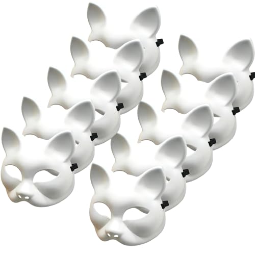 Wedhapy 10pcs leere Katzenmasken weiße Plastik Halbgesicht DIY -Masken für Halloween -Cosplay von Wedhapy