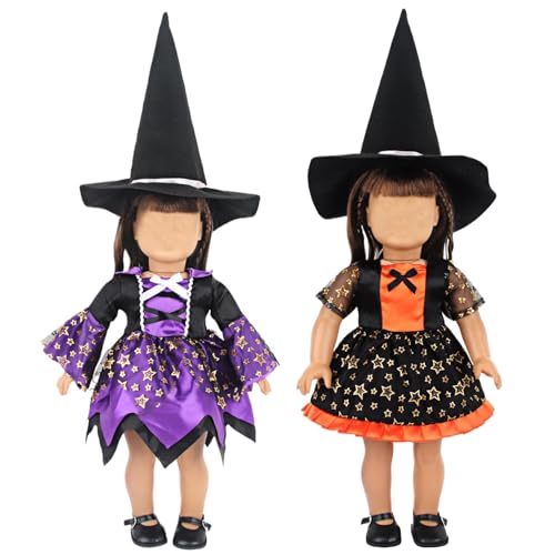 Wedhapy 2 Sets 18 Puppenkleidung mit Hutkleiderschuhen für Halloween -Puppenkostüm (Nicht enthalten) von Wedhapy