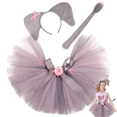 Wedhapy 3-teiliges Elefantenkostüm-Set für Kinder süßes Schleifendesign weiche Tierkostüme für Kinder Tüllrock mit Elefantenohren Stirnband und Schwanz für Cosplay-Auftritte Wedhapy 3-teiliges Elefantenkostüm-Set für Kinder süßes Schleifendesign weiche Tierkostüme für Kinder Tüllrock mit Elefantenohren Stirnband und Schwanz für Cosplay-Auftritte von Wedhapy