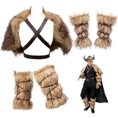 Wedhapy 3-teiliges Wikingerkostüm für Herren warmer Kunstpelz Barbarenkostüm inklusive Armmanschette Schal Umhang Fußbedeckung mittelalterliches Wikinger-Outfit für Halloween Party Cosplay Wedhapy 3-teiliges Wikingerkostüm für Herren warmer Kunstpelz Barbarenkostüm inklusive Armmanschette Schal Umhang Fußbedeckung mittelalterliches Wikinger-Outfit für Halloween Party Cosplay von Wedhapy