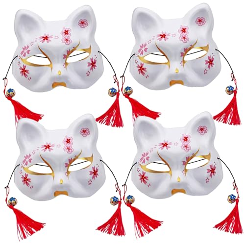 Wedhapy 4 Stück Katzenmasken, Cosplay, Kawaii, exquisite Kirschblütenmuster, Halbmaske mit Glöckchen und Quasten für Halloween, Maskerade, Festival, Party Wedhapy 4 Stück Katzenmasken, Cosplay, Kawaii, exquisite Kirschblütenmuster, Halbmaske mit Glöckchen und Quasten für Halloween, Maskerade, Festival, Party von Wedhapy