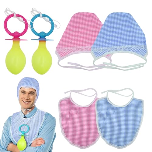 Wedhapy Babykostüm für Erwachsene 2er-Set Babykostüm für Erwachsene süßer lustiger Schnuller mit Schürze Halloween-Cosplay-Kostüm für Partyspaß von Wedhapy