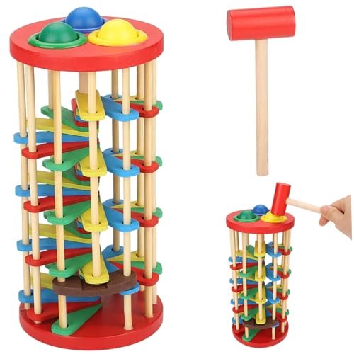 Wedhapy Ballwurfspielzeug, Holz-Ballwurfturm mit wirbelnden Rampen, Hammer und 3 Bällen, pädagogisches Montessori-Geschenkspielzeug für Babys und Kleinkinder Wedhapy Ballwurfspielzeug, Holz-Ballwurfturm mit wirbelnden Rampen, Hammer und 3 Bällen, pädagogisches Montessori-Geschenkspielzeug für Babys und Kleinkinder von Wedhapy