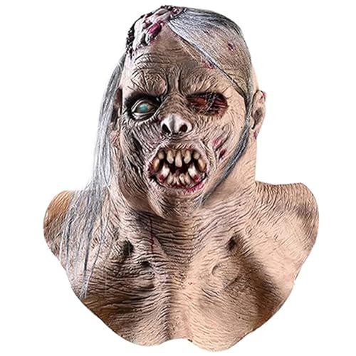 Wedhapy Blutige Zombiemaske mit Haaren, gruseliges Halloween-Latexkostüm von Wedhapy