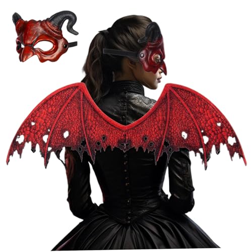 Wedhapy Dämonenmaske für Frauen Red Devil Halbgesicht Maske mit Drachenflügel für Halloween -Cosplay von Wedhapy