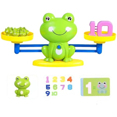Wedhapy Frosch -Gleichgewichtsspiel, Kunststoffbilanzskala Kindergartenmathematikspiele mit Frosch, Anzahl und Karten, Bildungsspielzeug für Kinder im Alter von 3+ von Wedhapy