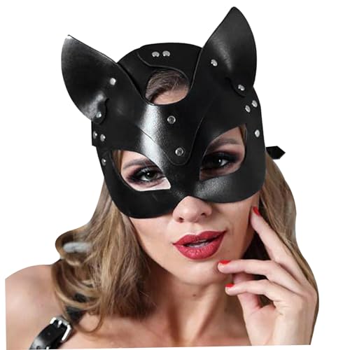 Wedhapy Halloween Gesichtsbedeckung Leder Katzen Gesichtsbedeckung Sexy Halbgesichts Augenbedeckung Katzen Frauen Gesichtsbedeckung Cosplay Kostüm Requisiten Maskerade Gesichtsbedeckung Für Halloween von Wedhapy