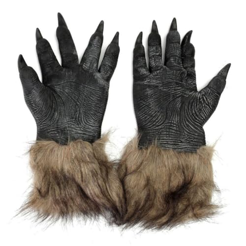 Wedhapy Halloween Handschuhe Wolf Krallen Handschuhe Plüsch Hand Tier Pfoten Halloween Festival Cosplay Party Kostüm 1 Paar von Wedhapy