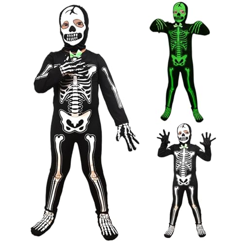 Wedhapy Kleinkind -Skelettkostüm Ganzkörper im dunklen Langarm -Skelettkostüm mit Handschuhen gruselige Kostüme für Jungen und Mädchen, M Halloween Decor von Wedhapy