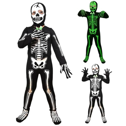 Wedhapy Kleinkind -Skelettkostüm Ganzkörper im dunklen Langarm -Skelettkostüm mit Handschuhen gruselige Kostüme für Jungen und Mädchen, S Halloween Decor von Wedhapy
