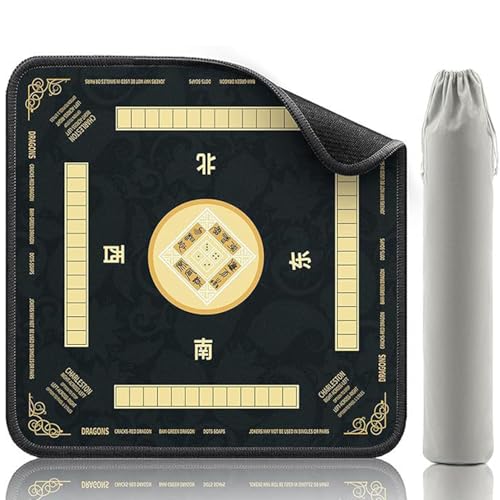 Wedhapy Mahjong-Matte mit Spielregeln, 80 x 80 cm, rutschfeste und geräuschreduzierende Spielmatte für Mahjong, Poker und Brettspiele, Schwarz von Wedhapy