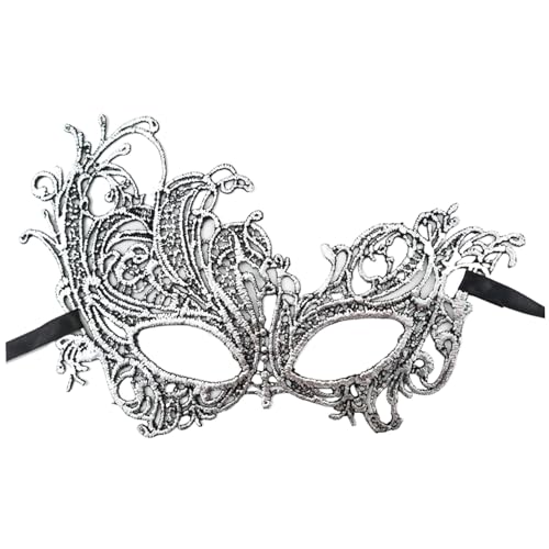 Wedhapy Masquerade -Maske, Silberspitzenmaske für Paare Frauen Mann mit Band bequeme Passform halb für Maskerade -Balls Party und Karneval Gras von Wedhapy